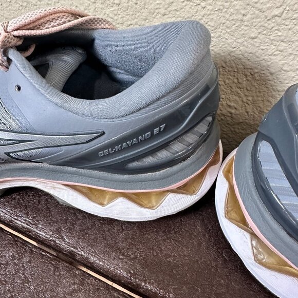 ASICS Gel Kayano 27 Size 8.5 Running Athletic Shoes Grey with Pink - Picture 5 of 11